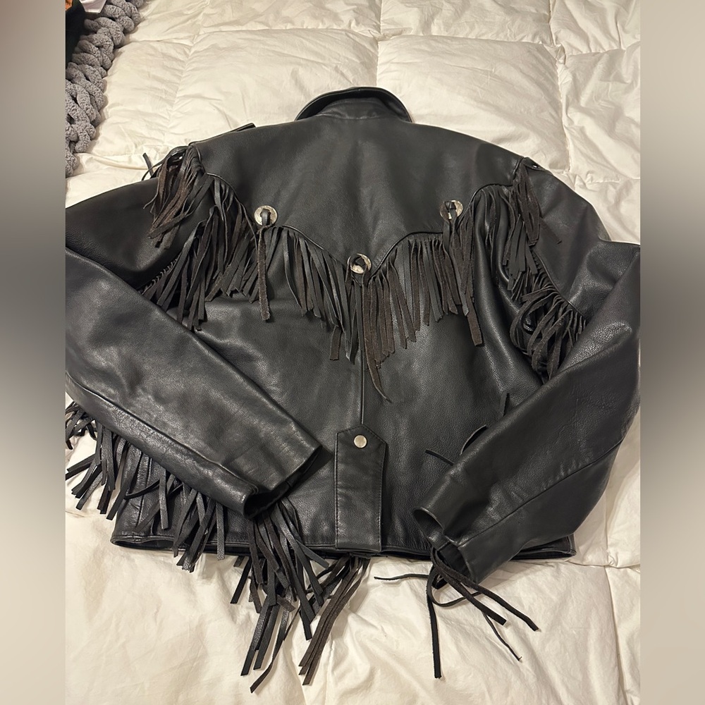 Open Road for Wilson Vintage Black Leather Fringe Jacket - Picture 5 of 14